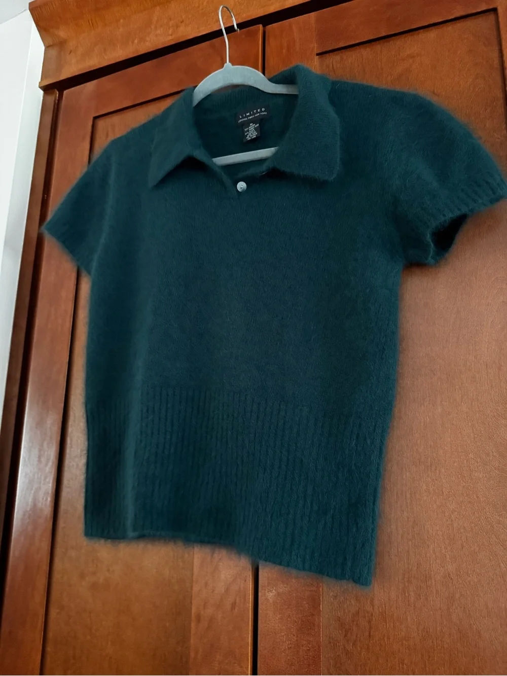 Vintage The Limited Angora Fuzzy Polo Sweater Green Size M 90s